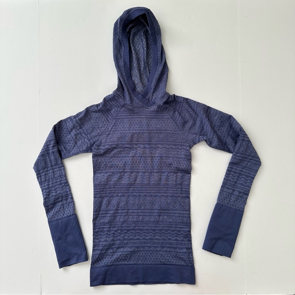 Lululemon Rest Less Hoodie 2 Gatsby Blue White Pullover Long Sleeve Run Gym